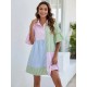 Women Fashion Casual Plaid Stitching Lapel Short-Sleeve Loose Dress Women Fashion Casual Plaid Stitching Lapel Short-Sleeve Loose Dress