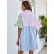 Women Fashion Casual Plaid Stitching Lapel Short-Sleeve Loose Dress Women Fashion Casual Plaid Stitching Lapel Short-Sleeve Loose Dress