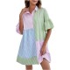 Women Fashion Casual Plaid Stitching Lapel Short-Sleeve Loose Dress Women Fashion Casual Plaid Stitching Lapel Short-Sleeve Loose Dress