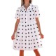 Women Fashion Casual Dot Print V-Neck Lapel Short-Sleeve Loose Dress Women Fashion Casual Dot Print V-Neck Lapel Short-Sleeve Loose Dress