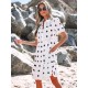 Women Fashion Casual Dot Print V-Neck Lapel Short-Sleeve Loose Dress Women Fashion Casual Dot Print V-Neck Lapel Short-Sleeve Loose Dress