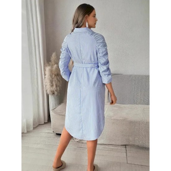 Pregnant Woman Fashion Casual Stripe Lapel Long-Sleeve Single Breasted Dress Pregnant Woman Fashion Casual Stripe Lapel Long-Sleeve Single Breasted Dress