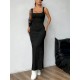 Women Fashion Sexy Solid Color Vertical Stripe Sleeveless Backless Split Slim-Fit Dress Women Fashion Sexy Solid Color Vertical Stripe Sleeveless Backless Split Slim-Fit Dress