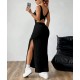 Women Fashion Sexy Solid Color Vertical Stripe Sleeveless Backless Split Slim-Fit Dress Women Fashion Sexy Solid Color Vertical Stripe Sleeveless Backless Split Slim-Fit Dress