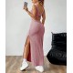 Women Fashion Sexy Solid Color Vertical Stripe Sleeveless Backless Split Slim-Fit Dress Women Fashion Sexy Solid Color Vertical Stripe Sleeveless Backless Split Slim-Fit Dress