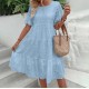 Women Fashion Casual Solid Color Cotton Lace Hollow Short-Sleeve Loose Dress Women Fashion Casual Solid Color Cotton Lace Hollow Short-Sleeve Loose Dress