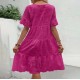 Women Fashion Casual Solid Color Cotton Lace Hollow Short-Sleeve Loose Dress Women Fashion Casual Solid Color Cotton Lace Hollow Short-Sleeve Loose Dress
