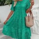 Women Fashion Casual Solid Color Cotton Lace Hollow Short-Sleeve Loose Dress Women Fashion Casual Solid Color Cotton Lace Hollow Short-Sleeve Loose Dress