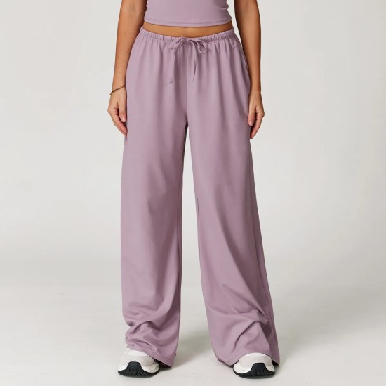 Women Casual Solid Color Wide-Leg Loose Drawstring Sports Pants Women Casual Solid Color Wide-Leg Loose Drawstring Sports Pants