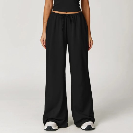 Women Casual Solid Color Wide-Leg Loose Drawstring Sports Pants Women Casual Solid Color Wide-Leg Loose Drawstring Sports Pants