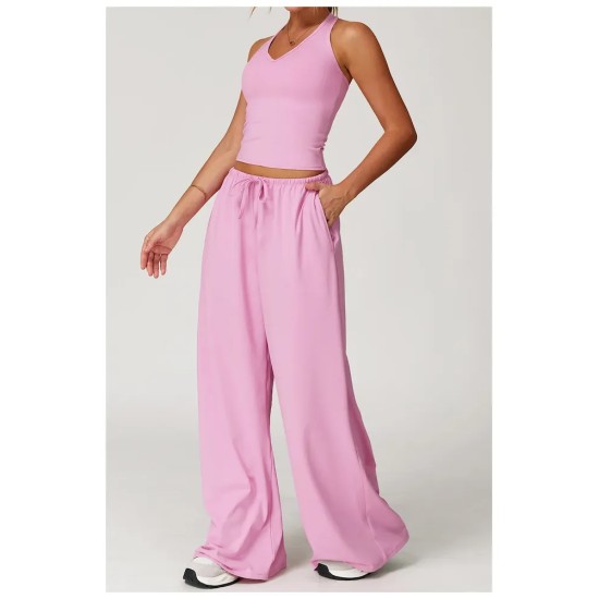 Women Casual Solid Color Wide-Leg Loose Drawstring Sports Pants Women Casual Solid Color Wide-Leg Loose Drawstring Sports Pants