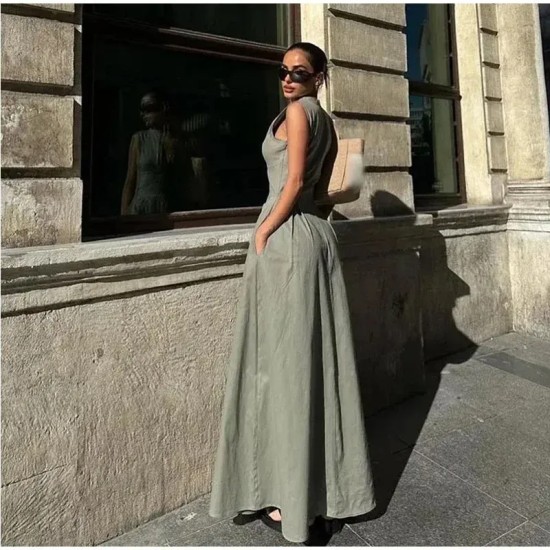 Women Fashion Casual Solid Color Sleeveless High Waist Zipper Slim-Fit Dress Women Fashion Casual Solid Color Sleeveless High Waist Zipper Slim-Fit Dress