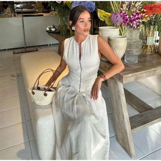 Women Fashion Casual Solid Color Sleeveless High Waist Zipper Slim-Fit Dress Women Fashion Casual Solid Color Sleeveless High Waist Zipper Slim-Fit Dress