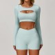 Women Fashion Casual Solid Color Long Sleeve Hollow-Out Yoga Sports T-Shirt Women Fashion Casual Solid Color Long Sleeve Hollow-Out Yoga Sports T-Shirt