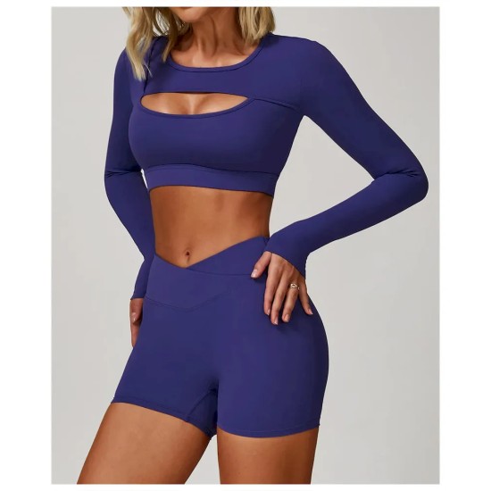 Women Fashion Casual Solid Color Long Sleeve Hollow-Out Yoga Sports T-Shirt Women Fashion Casual Solid Color Long Sleeve Hollow-Out Yoga Sports T-Shirt