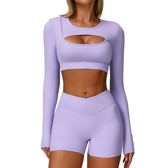 Women Fashion Casual Solid Color Long Sleeve Hollow-Out Yoga Sports T-Shirt Women Fashion Casual Solid Color Long Sleeve Hollow-Out Yoga Sports T-Shirt