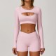 Women Fashion Casual Solid Color Long Sleeve Hollow-Out Yoga Sports T-Shirt Women Fashion Casual Solid Color Long Sleeve Hollow-Out Yoga Sports T-Shirt
