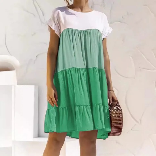 Women Fashion Casual Color Block Round Neck Short Sleeve Loose Dress Women Fashion Casual Color Block Round Neck Short Sleeve Loose Dress