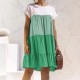 Women Fashion Casual Color Block Round Neck Short Sleeve Loose Dress Women Fashion Casual Color Block Round Neck Short Sleeve Loose Dress