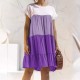 Women Fashion Casual Color Block Round Neck Short Sleeve Loose Dress Women Fashion Casual Color Block Round Neck Short Sleeve Loose Dress