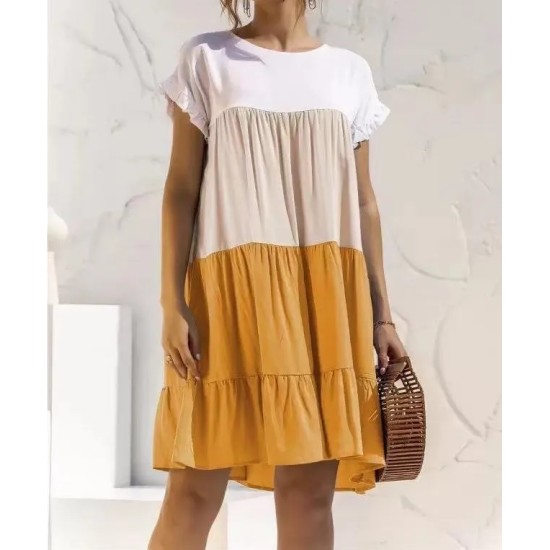 Women Fashion Casual Color Block Round Neck Short Sleeve Loose Dress Women Fashion Casual Color Block Round Neck Short Sleeve Loose Dress