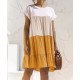Women Fashion Casual Color Block Round Neck Short Sleeve Loose Dress Women Fashion Casual Color Block Round Neck Short Sleeve Loose Dress