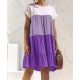 Women Fashion Casual Color Block Round Neck Short Sleeve Loose Dress Women Fashion Casual Color Block Round Neck Short Sleeve Loose Dress