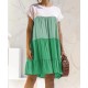 Women Fashion Casual Color Block Round Neck Short Sleeve Loose Dress Women Fashion Casual Color Block Round Neck Short Sleeve Loose Dress