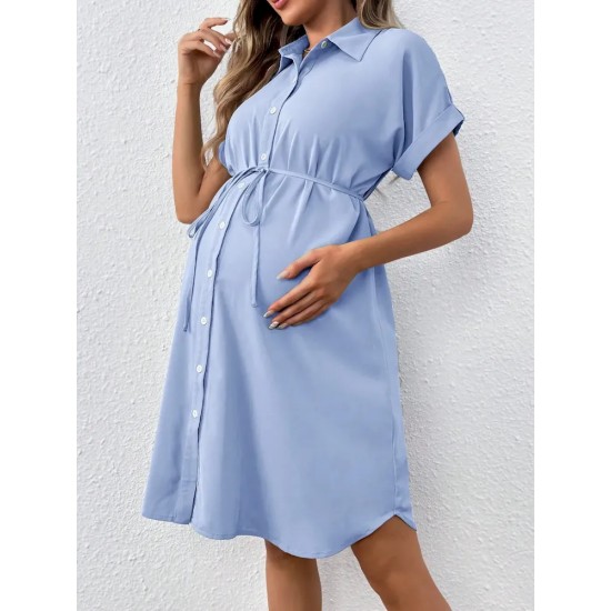 Pregnant Women Casual Solid Color Lapel Short-Sleeve Single Breasted Dress Pregnant Women Casual Solid Color Lapel Short-Sleeve Single Breasted Dress