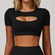 Women Fashion Casual Solid Color Short-Sleeve Hollow-Out Yoga Sports T-Shirt Women Fashion Casual Solid Color Short-Sleeve Hollow-Out Yoga Sports T-Shirt