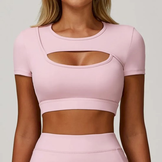 Women Fashion Casual Solid Color Short-Sleeve Hollow-Out Yoga Sports T-Shirt Women Fashion Casual Solid Color Short-Sleeve Hollow-Out Yoga Sports T-Shirt