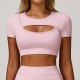 Women Fashion Casual Solid Color Short-Sleeve Hollow-Out Yoga Sports T-Shirt Women Fashion Casual Solid Color Short-Sleeve Hollow-Out Yoga Sports T-Shirt