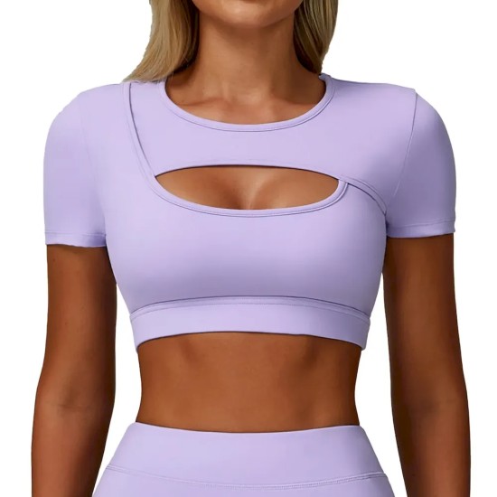 Women Fashion Casual Solid Color Short-Sleeve Hollow-Out Yoga Sports T-Shirt Women Fashion Casual Solid Color Short-Sleeve Hollow-Out Yoga Sports T-Shirt