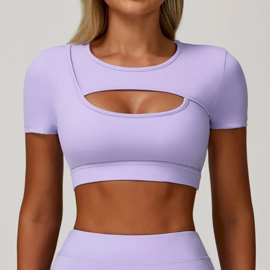 Women Fashion Casual Solid Color Short-Sleeve Hollow-Out Yoga Sports T-Shirt Women Fashion Casual Solid Color Short-Sleeve Hollow-Out Yoga Sports T-Shirt