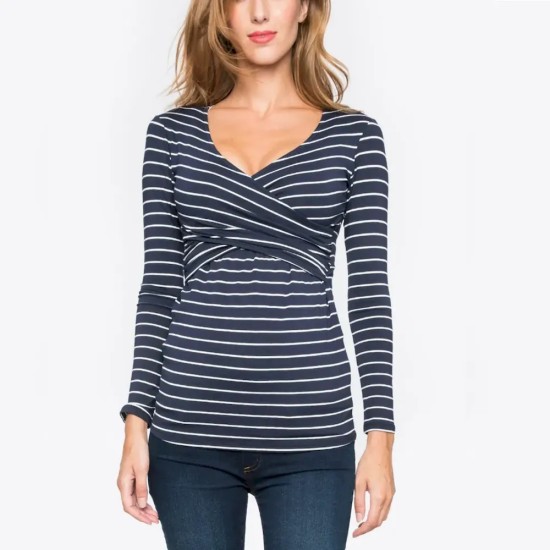 Pregnant Woman Casual Stripe V-Neck Long-Sleeve Breastfeeding T-Shirt Pregnant Woman Casual Stripe V-Neck Long-Sleeve Breastfeeding T-Shirt