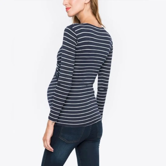 Pregnant Woman Casual Stripe V-Neck Long-Sleeve Breastfeeding T-Shirt Pregnant Woman Casual Stripe V-Neck Long-Sleeve Breastfeeding T-Shirt