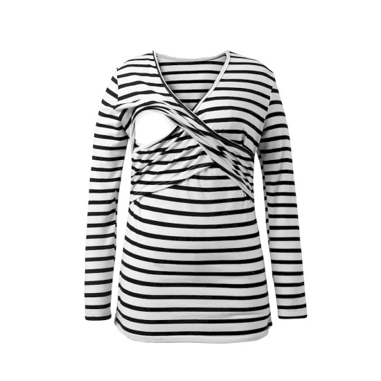 Pregnant Woman Casual Stripe V-Neck Long-Sleeve Breastfeeding T-Shirt Pregnant Woman Casual Stripe V-Neck Long-Sleeve Breastfeeding T-Shirt