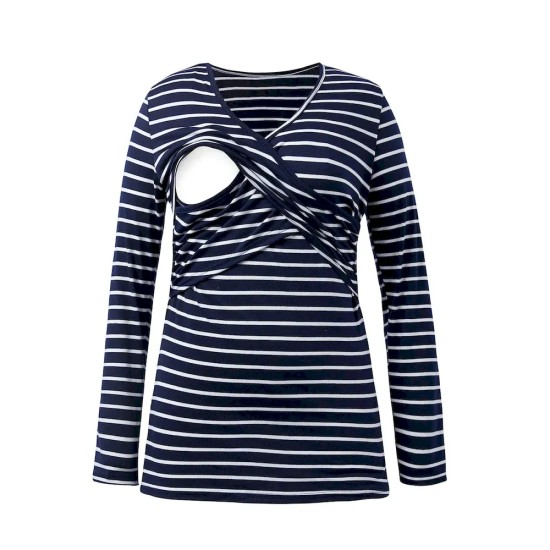 Pregnant Woman Casual Stripe V-Neck Long-Sleeve Breastfeeding T-Shirt Pregnant Woman Casual Stripe V-Neck Long-Sleeve Breastfeeding T-Shirt