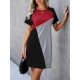Women Fashion Casual Contrast Color Stitching Irregular Short Sleeve Dress Women Fashion Casual Contrast Color Stitching Irregular Short Sleeve Dress