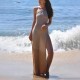 Women Fashion Sexy Solid Color Knitted Halter-Neck Backless Side Slit Dress Women Fashion Sexy Solid Color Knitted Halter-Neck Backless Side Slit Dress