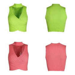 Women Sexy Solid Color Neck Cropped Top