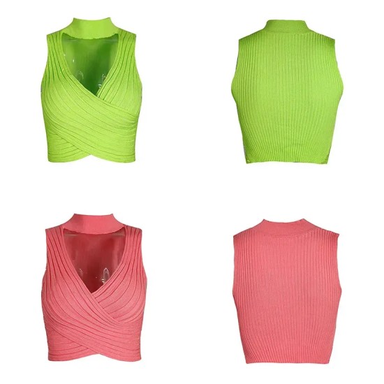 Women Sexy Solid Color Neck Cropped Top Women Sexy Solid Color Neck Cropped Top