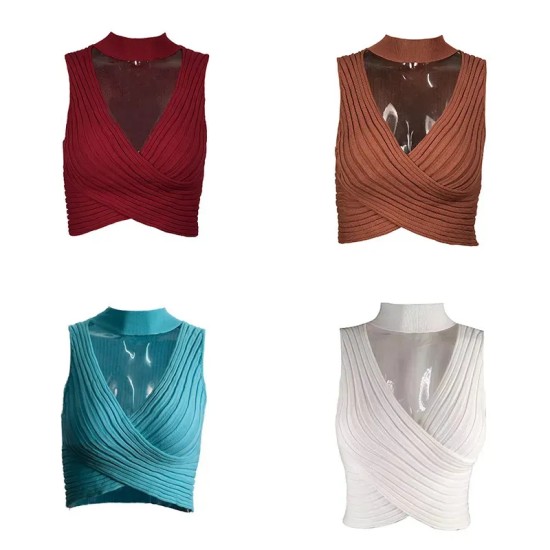 Women Sexy Solid Color Neck Cropped Top Women Sexy Solid Color Neck Cropped Top