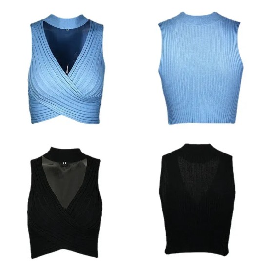 Women Sexy Solid Color Neck Cropped Top Women Sexy Solid Color Neck Cropped Top