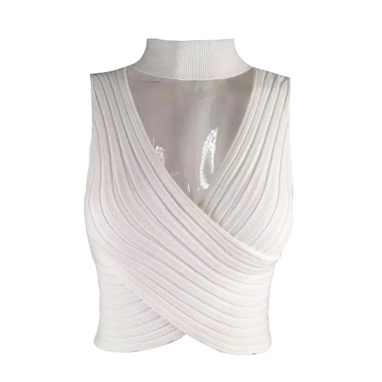 Women Sexy Solid Color Neck Cropped Top Women Sexy Solid Color Neck Cropped Top