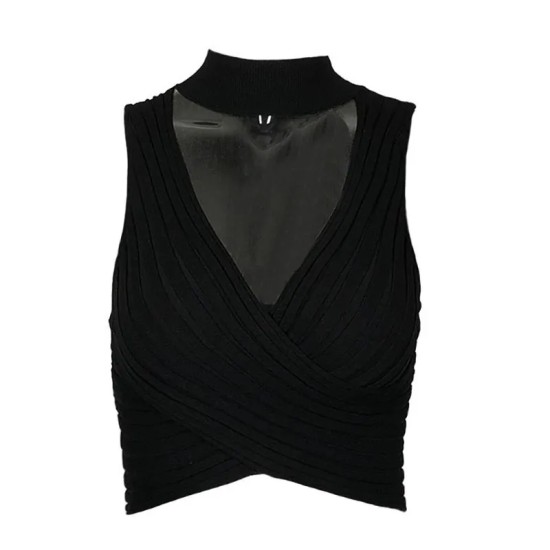 Women Sexy Solid Color Neck Cropped Top Women Sexy Solid Color Neck Cropped Top