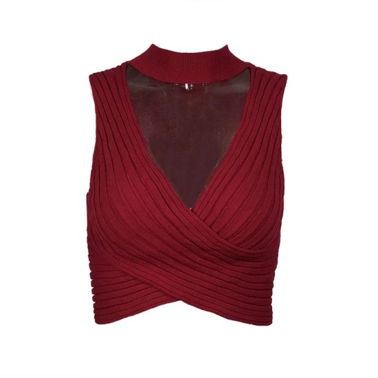 Women Sexy Solid Color Neck Cropped Top Women Sexy Solid Color Neck Cropped Top