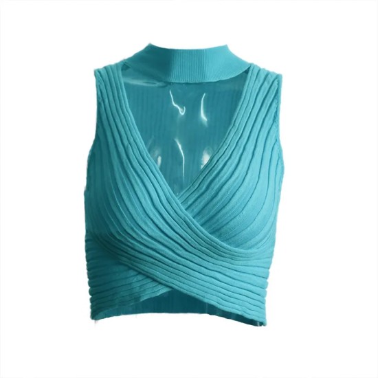Women Sexy Solid Color Neck Cropped Top Women Sexy Solid Color Neck Cropped Top