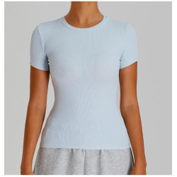 Women Fashion Casual Solid Colorthread Short-Sleeve Quick-Drying Yoga T-Shirt