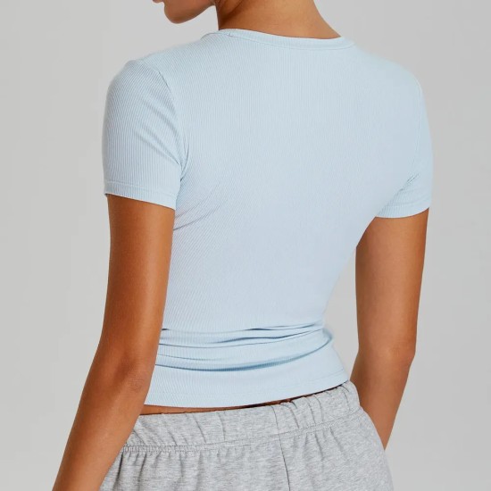 Women Fashion Casual Solid Colorthread Short-Sleeve Quick-Drying Yoga T-Shirt Women Fashion Casual Solid Colorthread Short-Sleeve Quick-Drying Yoga T-Shirt